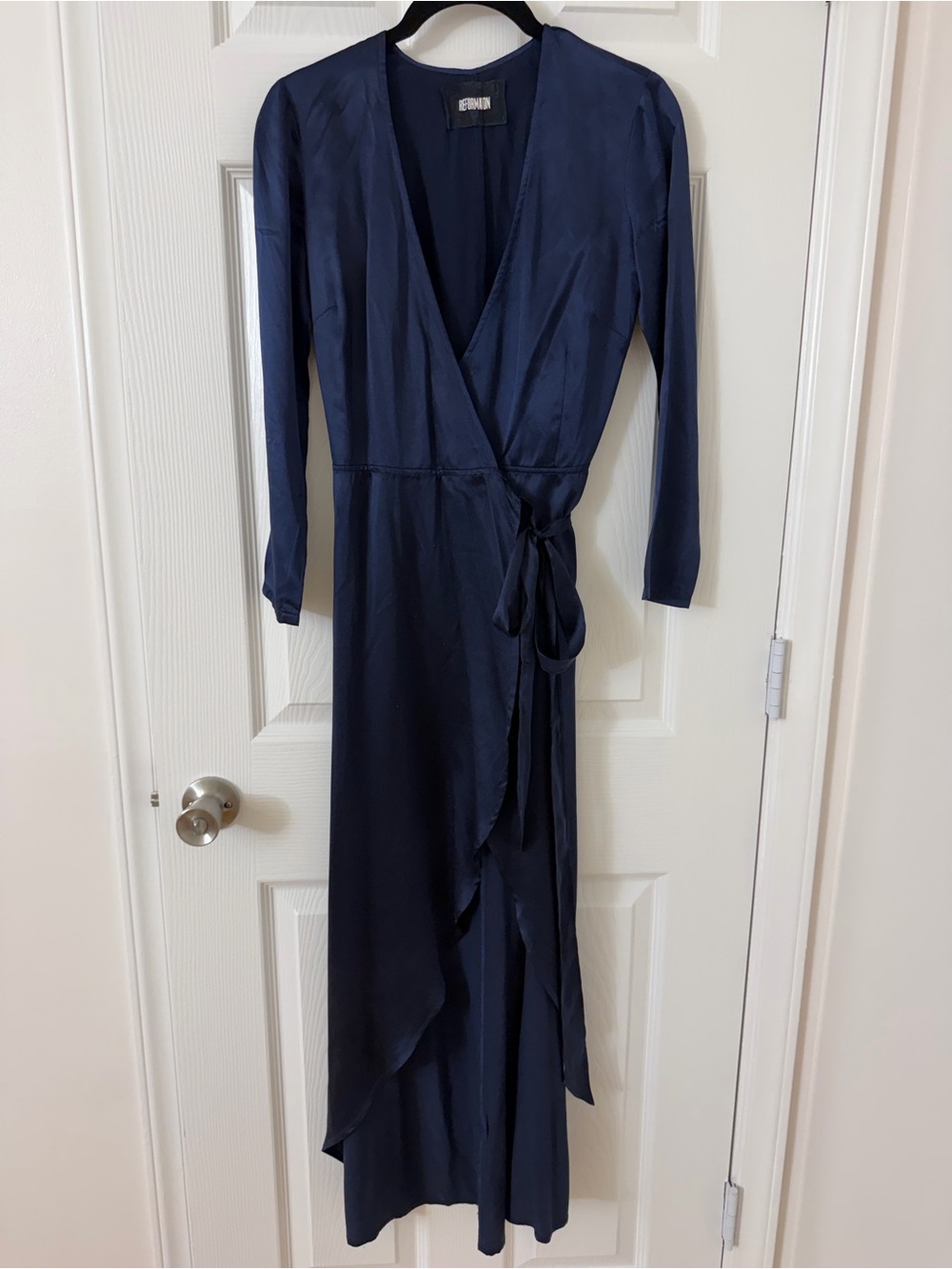 Reformation Blue Silk Wrap Dress